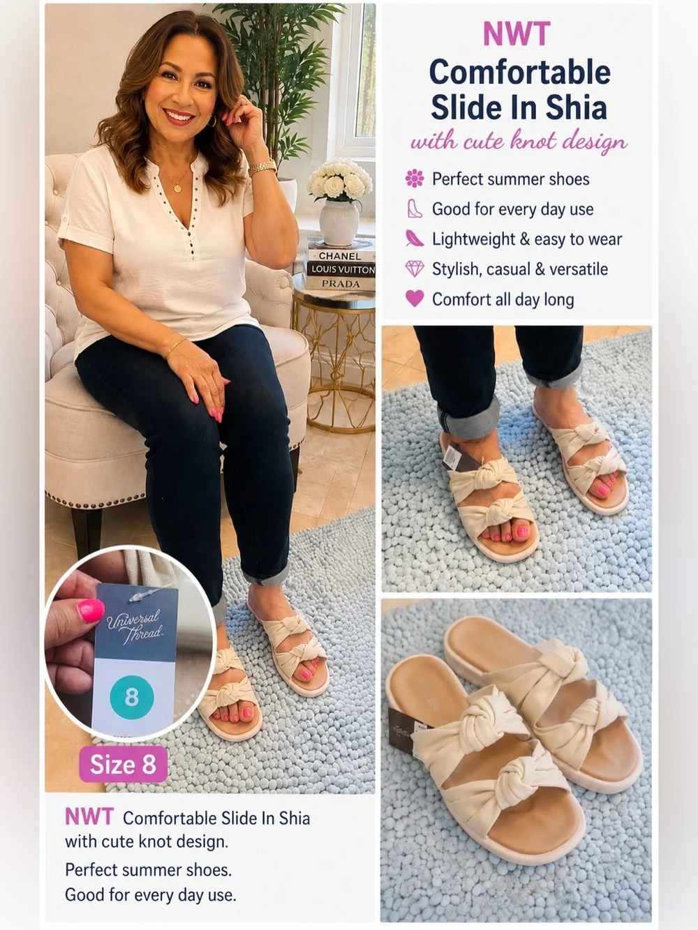 Universal Thread Cream Knotted Slide Sandals